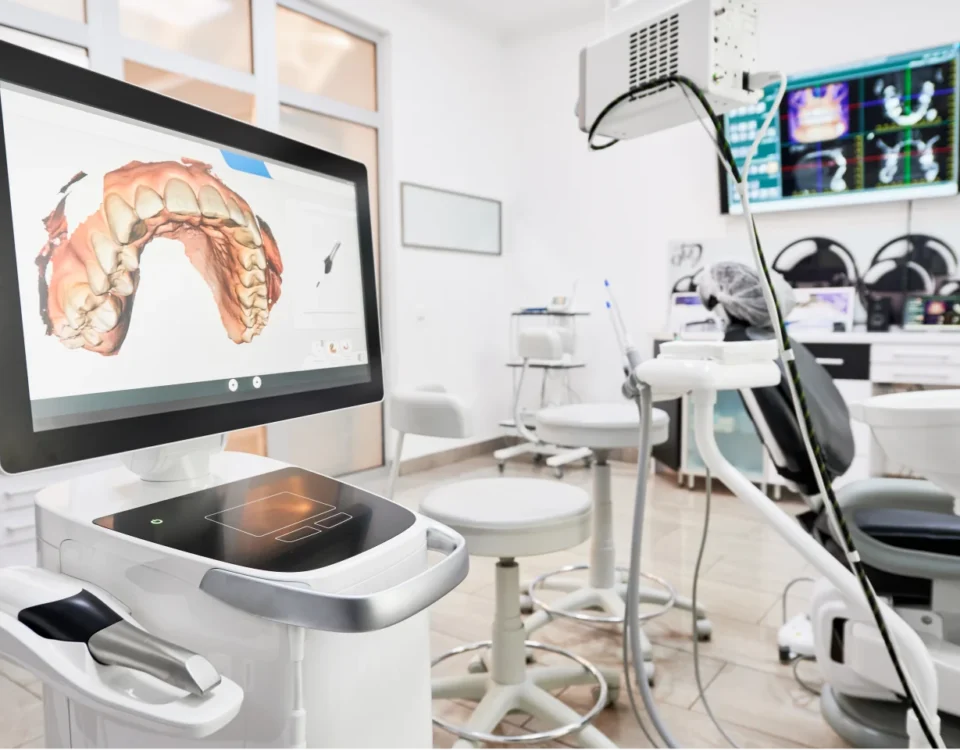 Modern dental operatory with advanced digital equipment and treatment chair