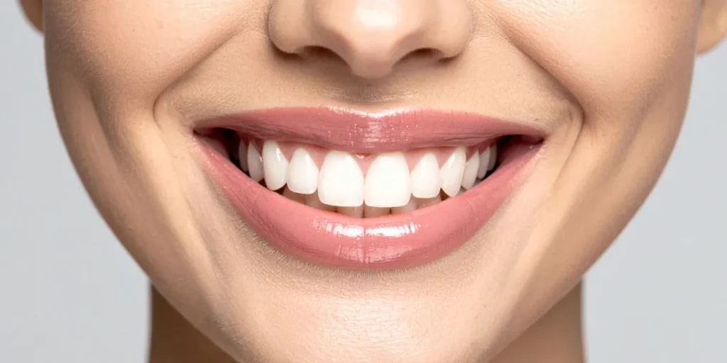 Close-up of person smiling showing bright white straight teeth